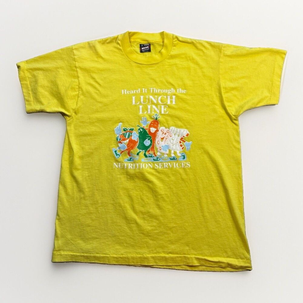 Vintage Single Stitch Lunch Line Men’s Yellow Graphic Print Short Sleeve Tee - L